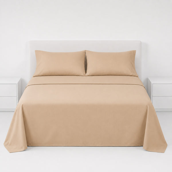 Juego De Sábanas 150 Hilos Microfibra Damasco / Beige Arlin