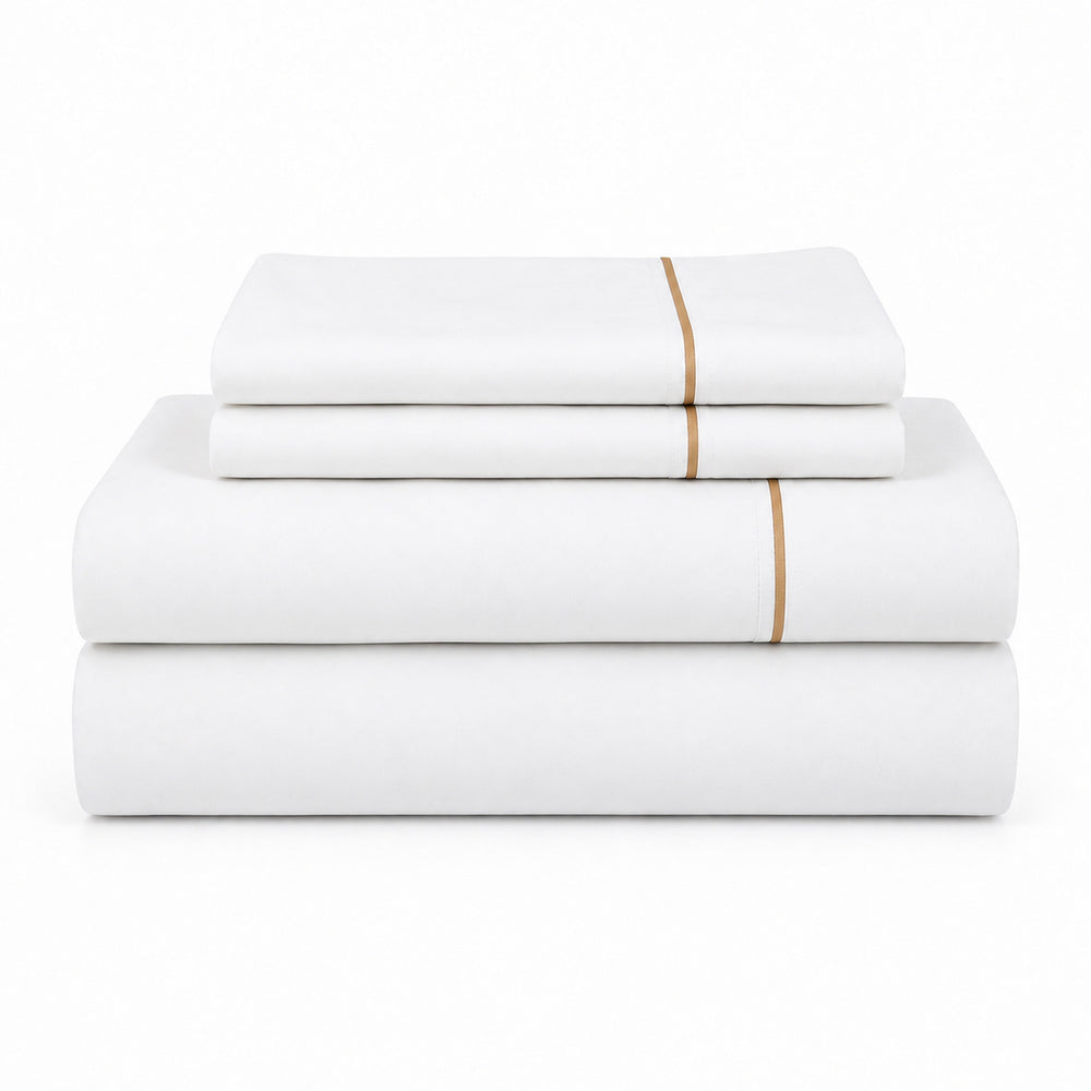 Juego De Sábanas 220 Hilos Algodón Deluxe / Blanco Beige Arlin