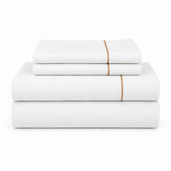 Juego De Sábanas 220 Hilos Algodón Deluxe / Blanco Beige Arlin