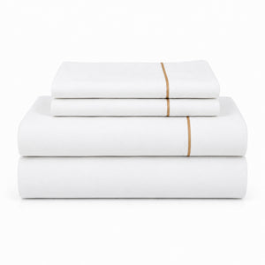Juego De Sábanas 220 Hilos Algodón Deluxe / Blanco Beige Arlin