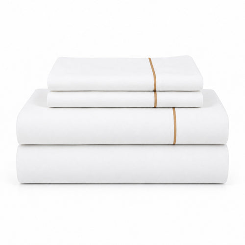 Juego De Sábanas 220 Hilos Algodón Deluxe / Blanco Beige Arlin