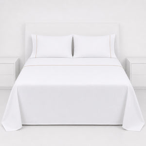 Juego De Sábanas 220 Hilos Algodón Deluxe / Blanco Beige Arlin