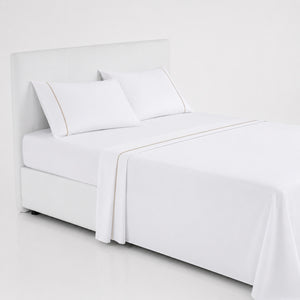 Juego De Sábanas 220 Hilos Algodón Deluxe / Blanco Beige Arlin