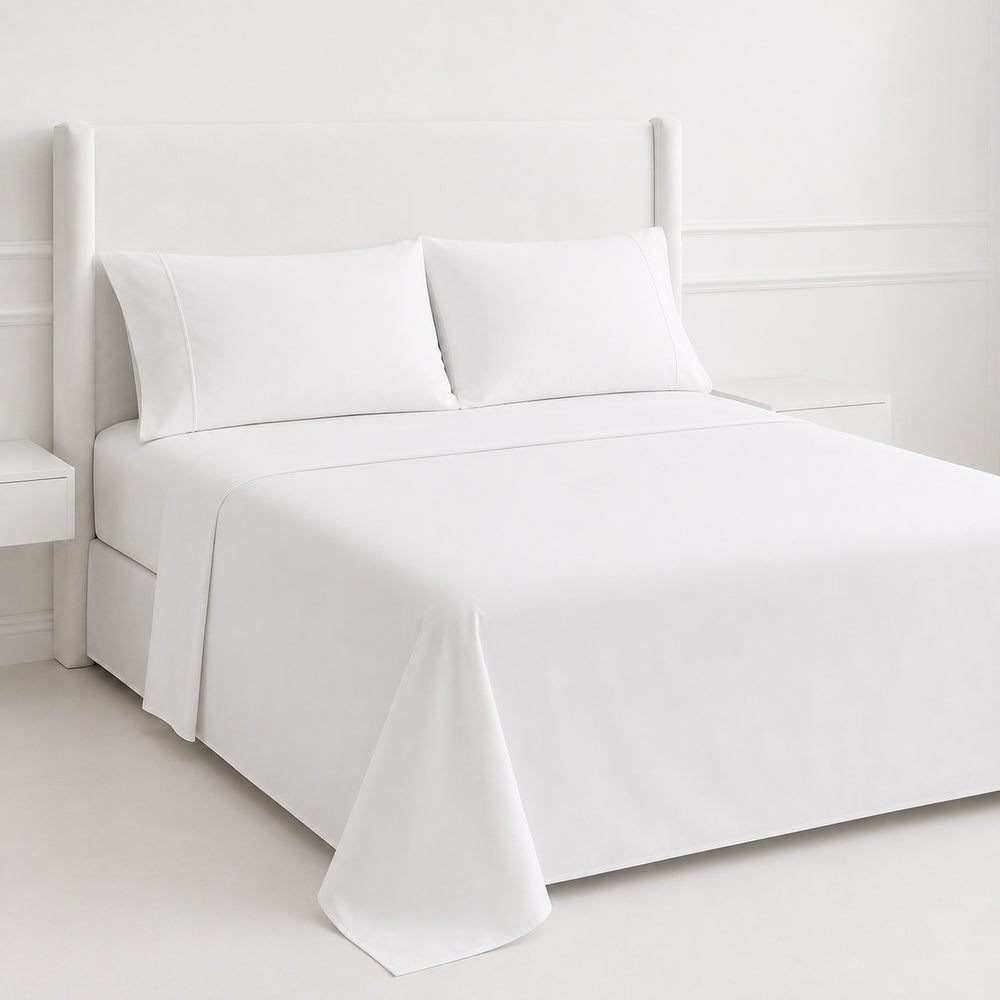 Juego De Sábanas 220 Hilos Algodón Deluxe / Blanco Arlin