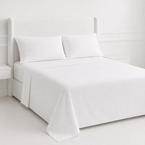 Juego De Sábanas 220 Hilos Algodón Deluxe / Blanco Arlin