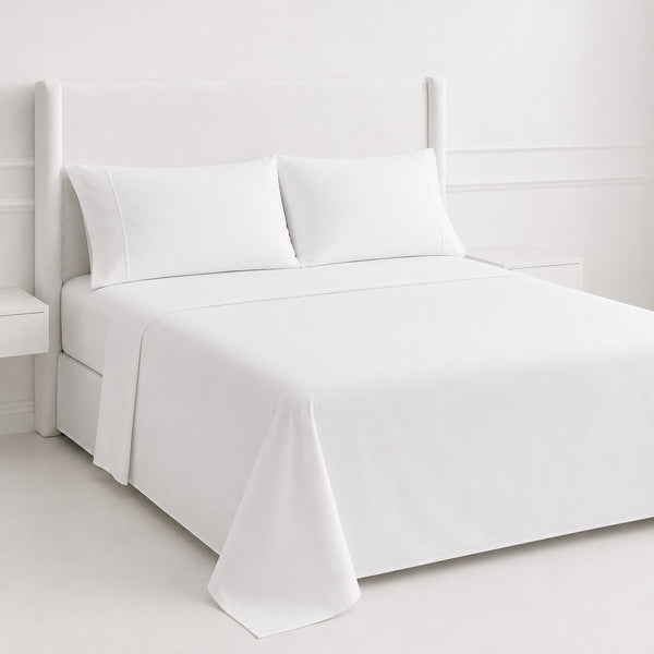 Juego De Sábanas 220 Hilos Algodón Deluxe / Blanco Arlin