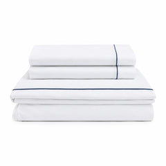 Juego De Sábanas 220 Hilos Algodón Deluxe / Blanco Azul Arlin