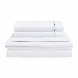 Juego De Sábanas 220 Hilos Algodón Deluxe / Blanco Azul Arlin