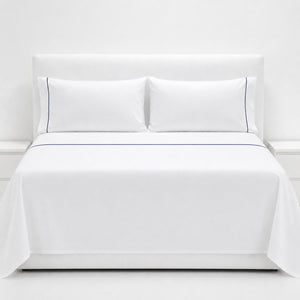 Juego De Sábanas 220 Hilos Algodón Deluxe / Blanco Azul Arlin