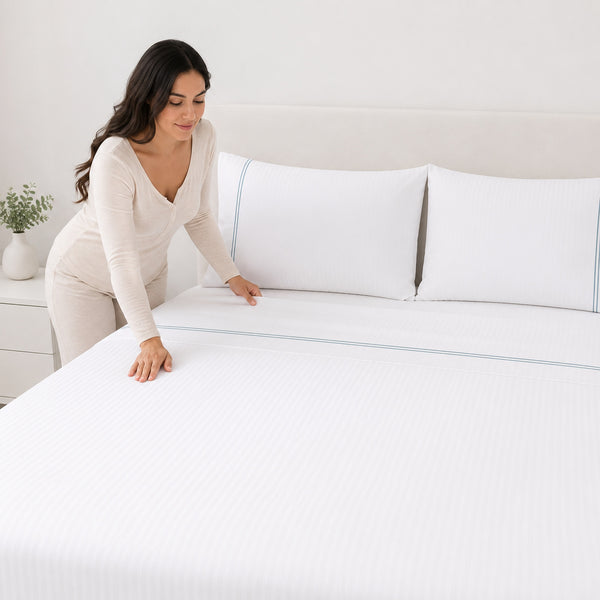 Juego De Sábanas 300 Hilos Pima Cotton Premium / Líneas Satinadas Arlin