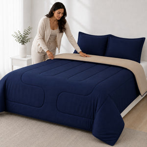 Edredón 150 Hilos Microfibra Damasco / Beige Azul Marino Arlin