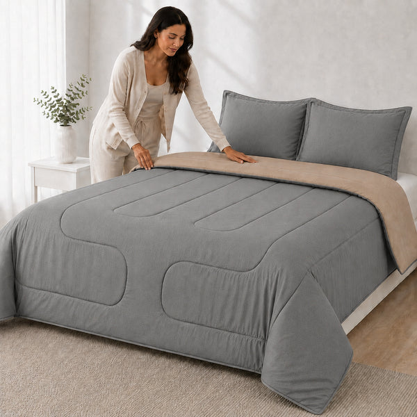 Edredón 150 Hilos Microfibra Damasco / Plomo Beige Arlin