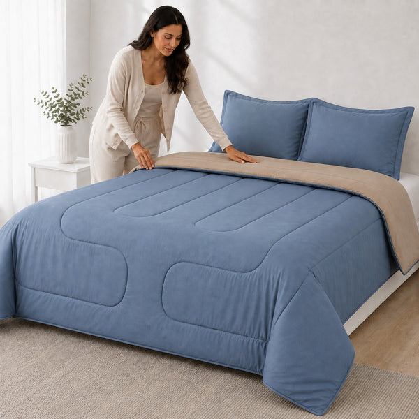 Edredón 150 Hilos Microfibra Damasco / Beige Azul Acero Arlin