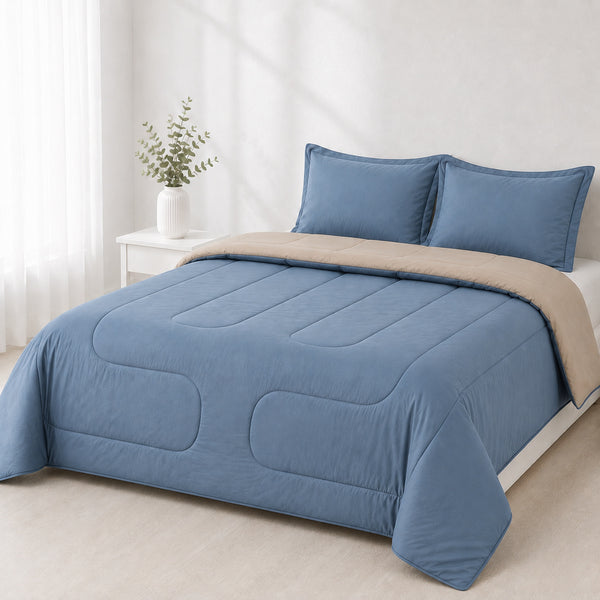 Edredón 150 Hilos Microfibra Damasco / Beige Azul Acero Arlin