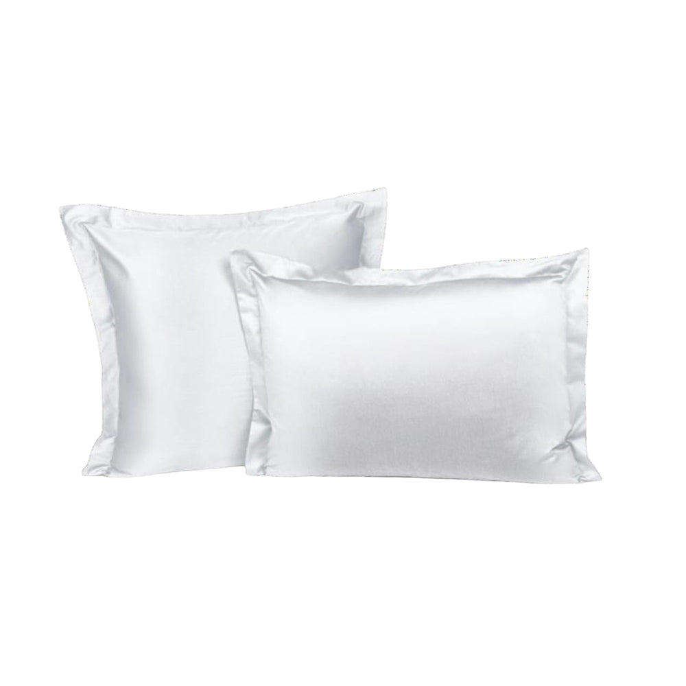Funda de almohada blanca ARLIN de algodón 220 hilos, modelo Sham con elegante borde de 5 cm de despunte.