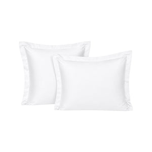 Funda de almohada ARLIN blanca modelo Sham de 150 hilos, mezcla de algodón y poliéster con borde de 5 cm.