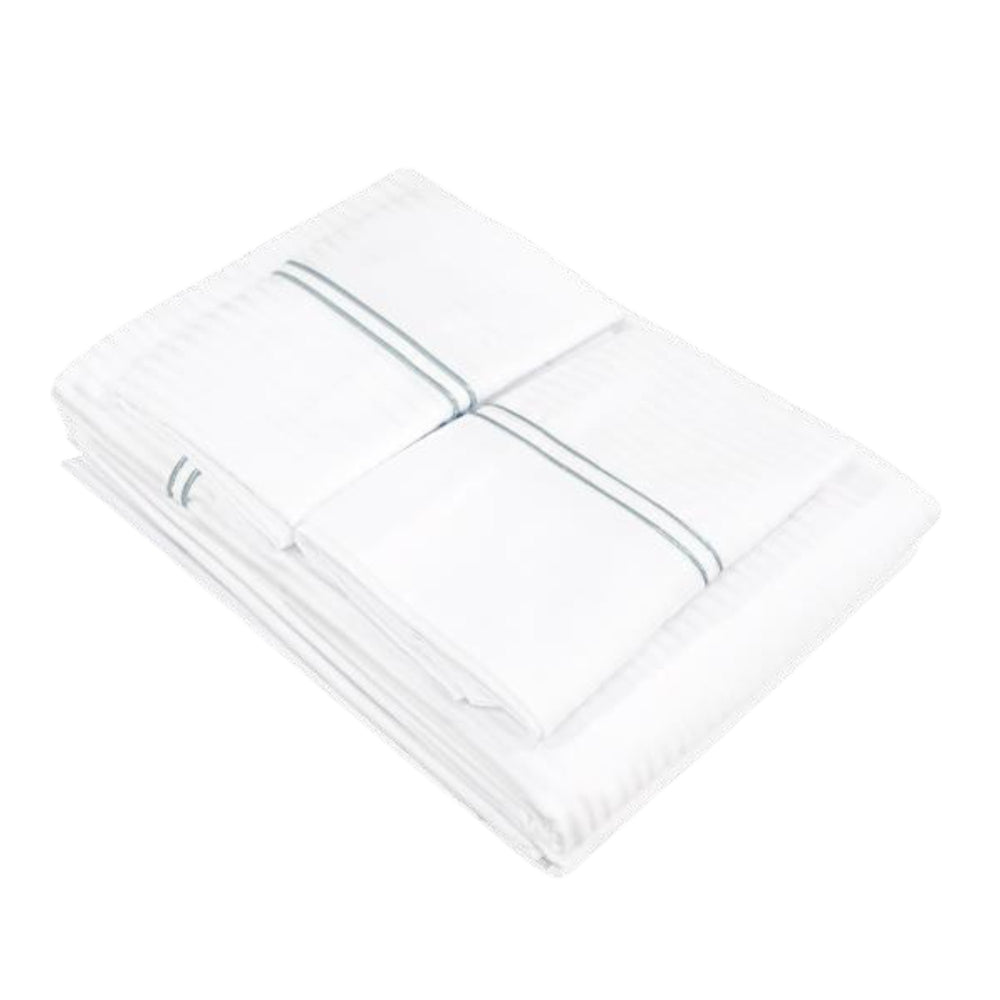 Juego de sábanas ARLIN de algodón Pima 400 hilos en color blanco con delicadas líneas satinadas y acabado premium