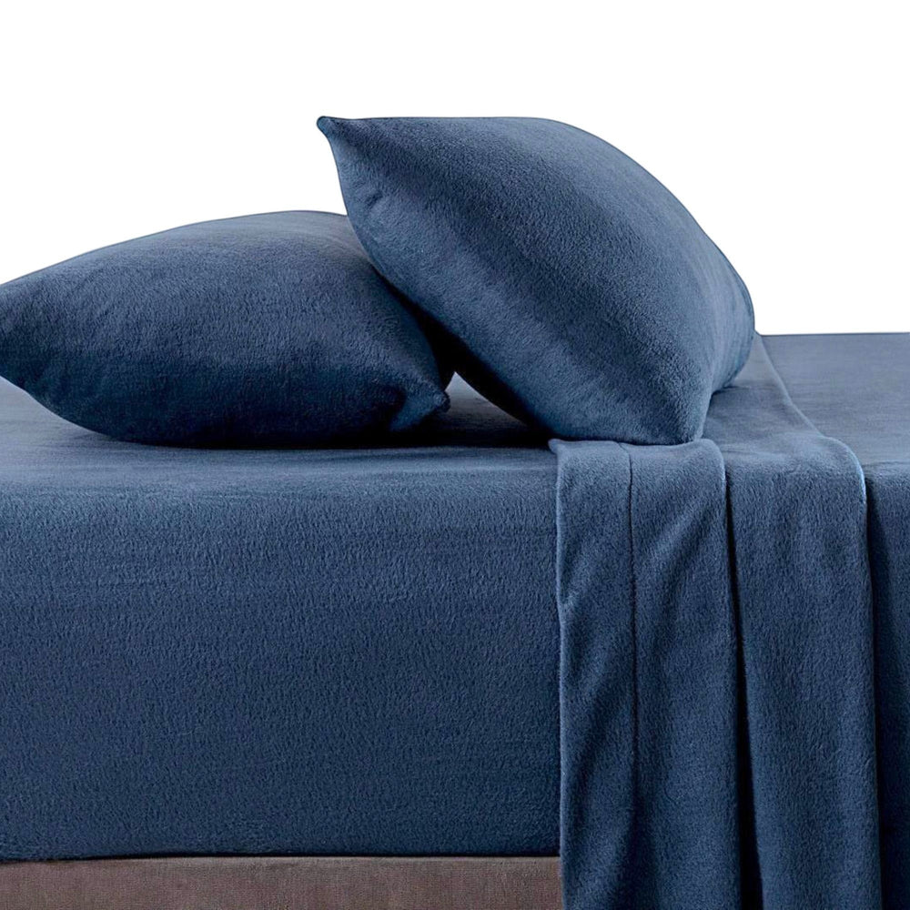 Juego de sábanas ARLIN de polar azul marino, 230gr, suave y cálido, incluye sábanas y fundas de almohada.