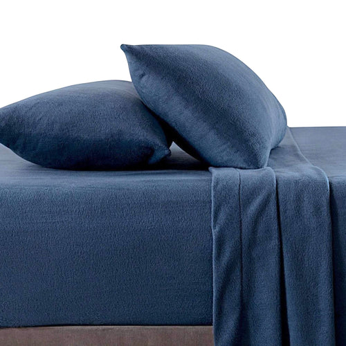 Juego de sábanas ARLIN de polar azul marino, 230gr, suave y cálido, incluye sábanas y fundas de almohada.