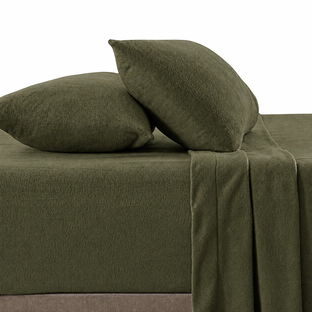 Juego de sábanas ARLIN de polar color verde militar, 230gr, incluye sábanas y fundas de almohada suaves y cálidas.